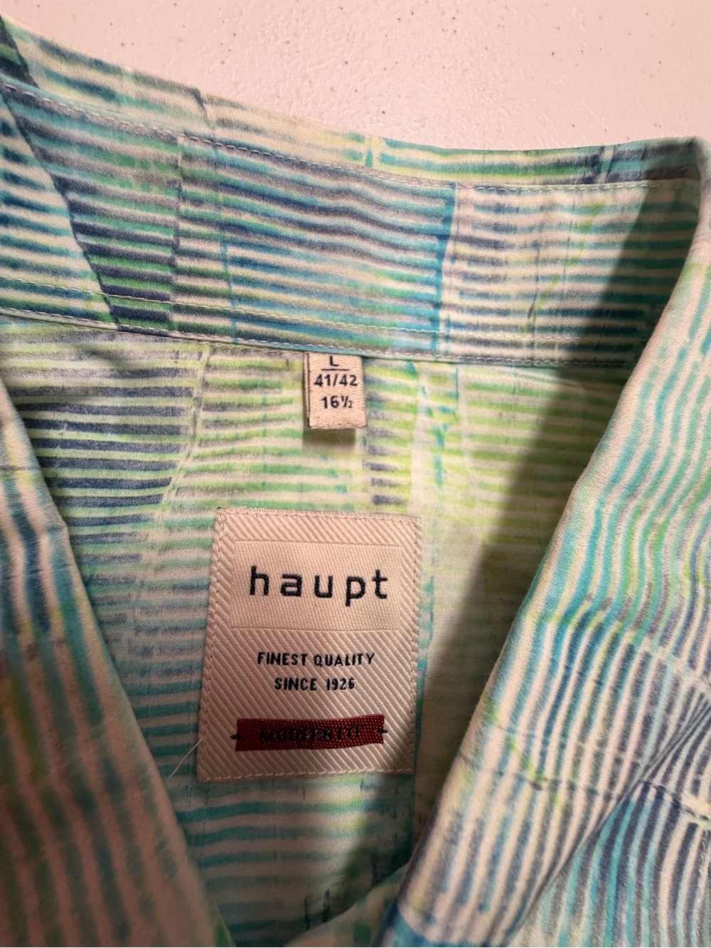 NWT Haupt Men’s Modern Fit Abstract Print Shirt Blue Green L 41/42 16.5 B348